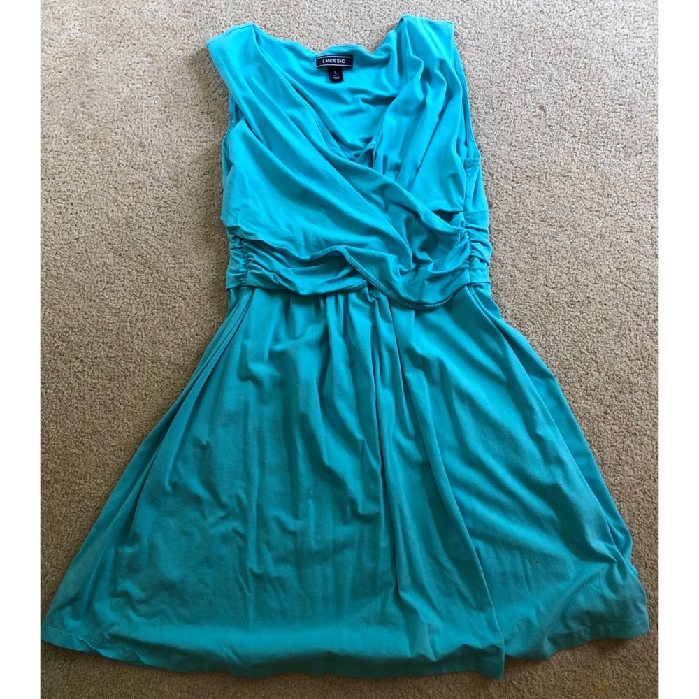 Lands’ End Blue Fit and Flare Wrap Dress